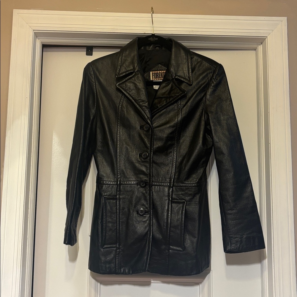 Vintage Forenza Black Faux Leather Coat - Size Small